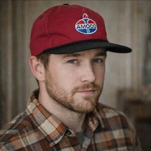 Vtg Amoco Gas Lubricants Red Snap Back 6 Panel Baseball Cap EUC